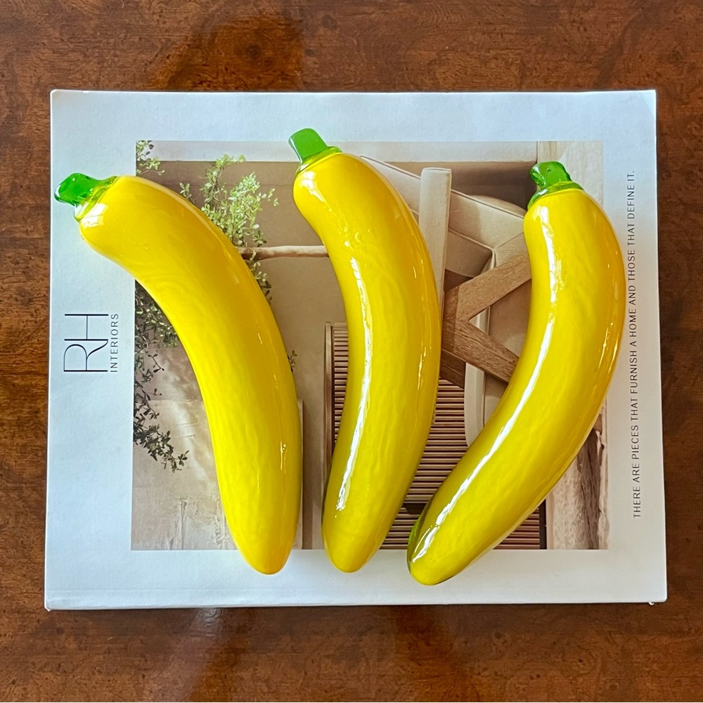 (3) Vintage Murano Style Glass Bananas Fruit